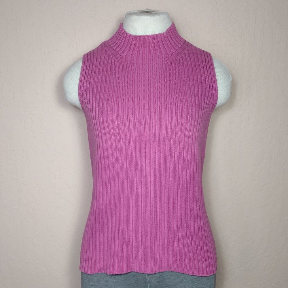 Women's Mock-Neck Cable-Knit Sleeveless Sweater - Picture 1 of 13